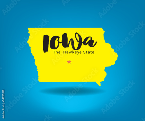 Fotografía Iowa map with nickname The Hawkeye State, Vector EPS 10.
