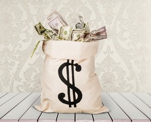 Wall Mural - Money in the bag isolated on background