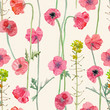 graceful seamless texture with blossom of poppies. watercolor painting