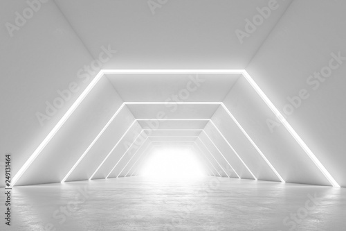 Dekoracja na wymiar  projekt-wnetrza-oswietlonego-korytarza-streszczenie-futurystyczny-tunel-z-jasnym-tlem-3d
