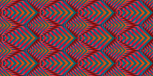 Vector Seamless Pattern With Gradient Color Lines. Effect Of Optical Illusion. Multicolored Scales Of Striped Hexagons And Rhombuses. Op Art Kinetic Background.