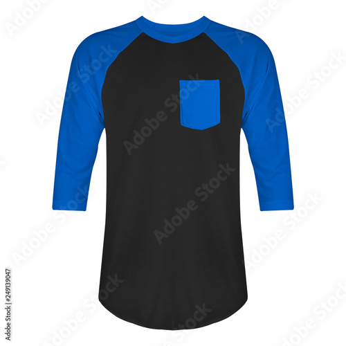 Download Blank T Shirt Raglan 3 4 Sleeves Front View With Black Blue Color Isolated On White Background Ready For Mockup Template Buy This Stock Photo And Explore Similar Images At Adobe Stock PSD Mockup Templates