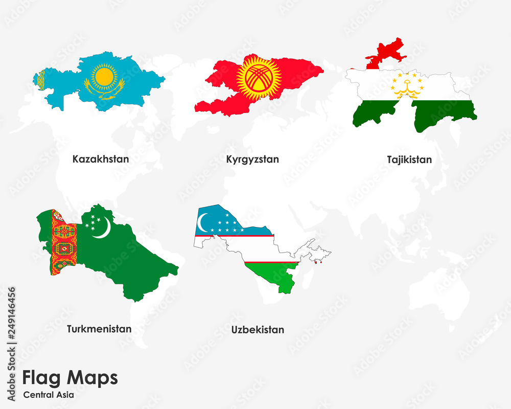 Central Asia county maps flag Stock Vector | Adobe Stock