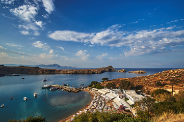 Canvas Print - view of the beach and the bay of Lindos in Rhodes.