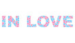 © Evgeny - IN LOVE text constructed with scattered pink and blue lovely hearts. Text label is isolated on a white background. Vector collage IN LOVE for Valentine purposes.