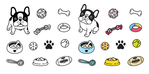 Wall Mural - dog vector french bulldog icon paw bone food bowl ball toy footprint cartoon character illustration 