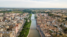 Aerial View Of Balaguer With The River Segre, La Noguera, (Province Of Lleida, Catalonia, Spain)