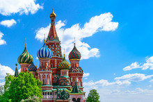 St. Basil's Cathedral Under The Blue Sky With Clouds