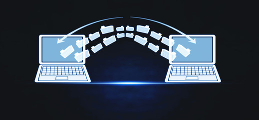 Wall Mural - notebooks file transfer. concept of information exchange