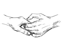 Hold Hands. Sketch Illustration Isolated On White Background