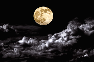Wall Mural - The mystical full Moon in the sky. Landscape night clouds. 