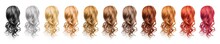 Collection Various Colors Of Wavy Hair On White Background