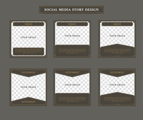 Wall Mural - Social media post template in square size vintage retro art deco victorian style theme with paragraph and issue title text set