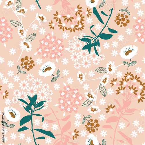 Sweet pastel Geometric dense blooming flower and leaf in the dark ,colorful m...