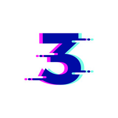 blue 3 glitch style numerical logo vector