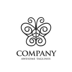 Wall Mural - abstract  butterfly Line art logotype emblem symbol, simple butterfly Art Logo vector concept element