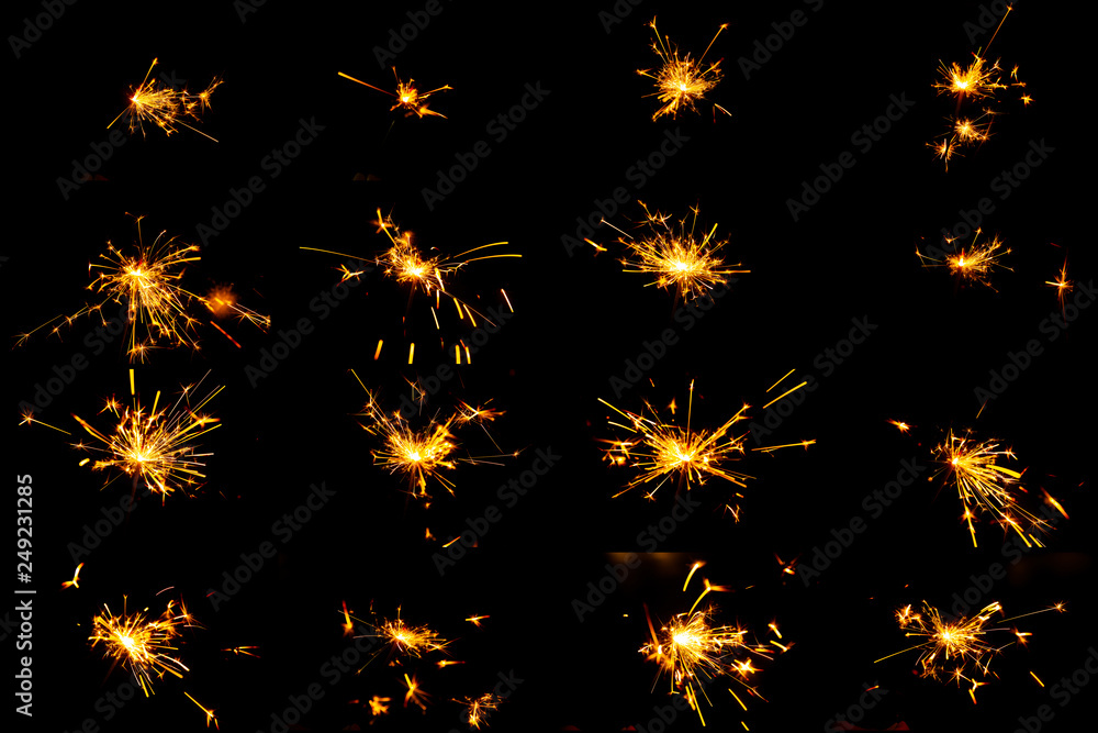 set of fire sparking of firework for effect collection pack 2. - obrazy, fototapety, plakaty 