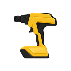 Wall Mural - Yellow-black cordless drill. Power tool. Electric screw driver. Isolated flat vector icon