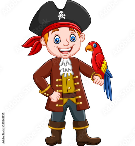 Cartoon captain pirate  with macaw bird