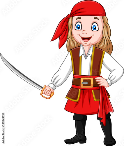 Cartoon pirate girl holding a sword