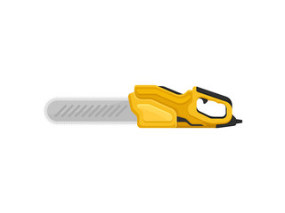 Canvas Print - Electric chainsaw with yellow handle. Power tool for cutting wood and metal. Building equipment. Flat vector icon