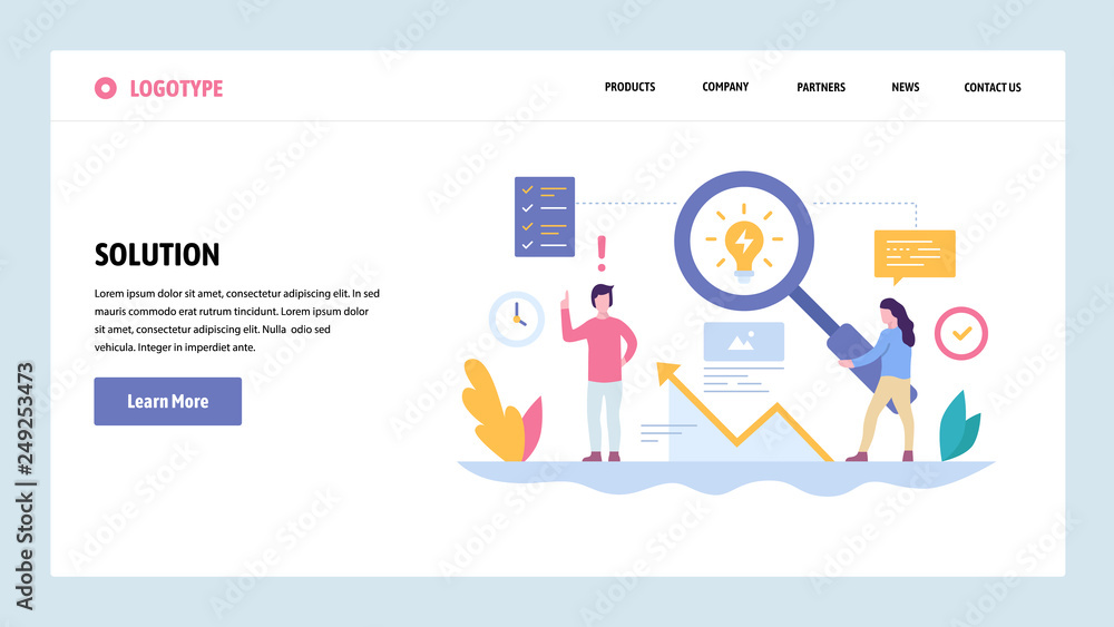 Vector web site gradient design template. Creative process and new ideas. Creativity solution concept. Landing page concepts for website and mobile development. Modern flat illustration. - obrazy, fototapety, plakaty 