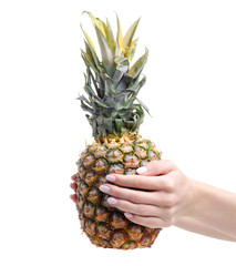 Canvas Print - Pineapple sweet fruit in hand on a white background. Isolation