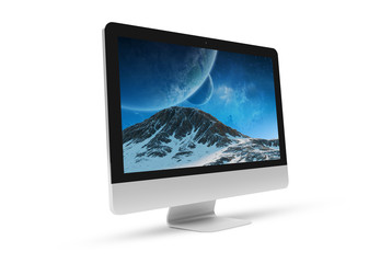 Wall Mural - isolated modern computer with shadow side view 3d rendering