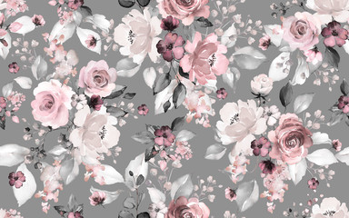 seamless pattern with flowers and leaves. hand drawn background. floral pattern for wallpaper or fab