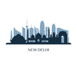 New Delhi skyline, monochrome silhouette. Vector illustration.
