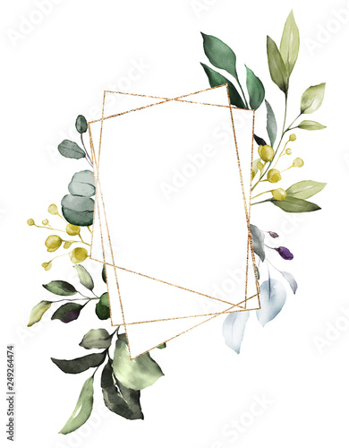 Card. Watercolor invitation design leaves. flower, background with floral ele...