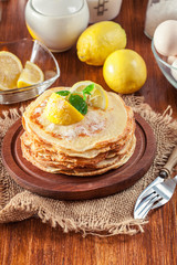 British pancakes with lemon and sugar