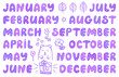 © dzha - Handwritten names of months. Cute doodle set for banner, poster, notebook, diary, daily log, datebook, calendar, schedule, sticker, organizer, greeting card, bullet journal and planner.