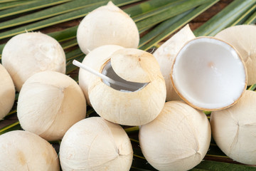 Burned coconut on coconut leaves