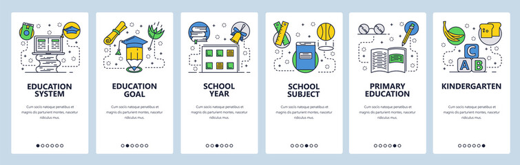 Wall Mural - web site onboarding screens. school education system, primary school and kindergarten. menu vector b