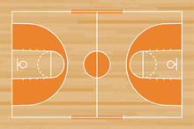 Basketball Court Floor With Line On Wood Pattern Texture Background. Basketball Field. Vector.