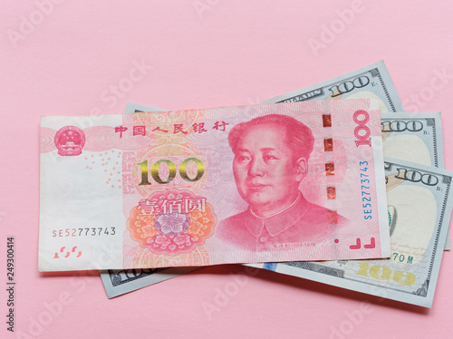 Us Dollar Bill And China Yuan Banknote Macro Chinese And Usa - 