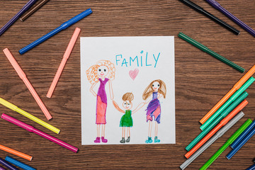 Wall Mural - white paper with drawing of same sex family and 