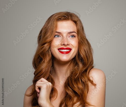 Happy Redhead Woman Smiling Excited Red Head Girl With