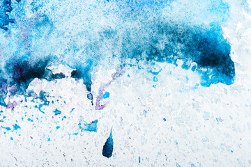 Wall Mural - top view of blue watercolor spill on white background