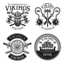 Vikings Set Of Four Vector Emblems, Badges, Logos