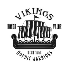 Vikings sailship vector emblem, label, badge, logo