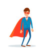 © robu_s - Man hero in mask and mantle, businessman support vector flat stye. Ceo executive leader with robe, super helping and assisting in business helper