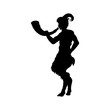 Faun Satyr blowing into horn silhouette ancient mythology fantasy. Vector illustration.
