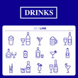 set of drinks icons in line