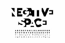 Negative Space Style Font, Alphabet Letters And Numbers