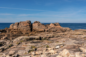 Wall Mural - French landscape - Bretagne. A beautiful beach with rocks and view over the sea.