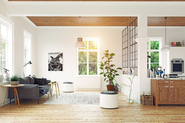 Wall Mural - modern scandinavian living room design.