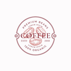 Wall Mural - coffe badge or logo template. hand drawn coffee beans sketch with retro typography and borders. vint