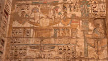 Photography Ancient Egyptian Carvings Of People And Hieroglyphics On The Exterior Walls Of An Ancient Temple